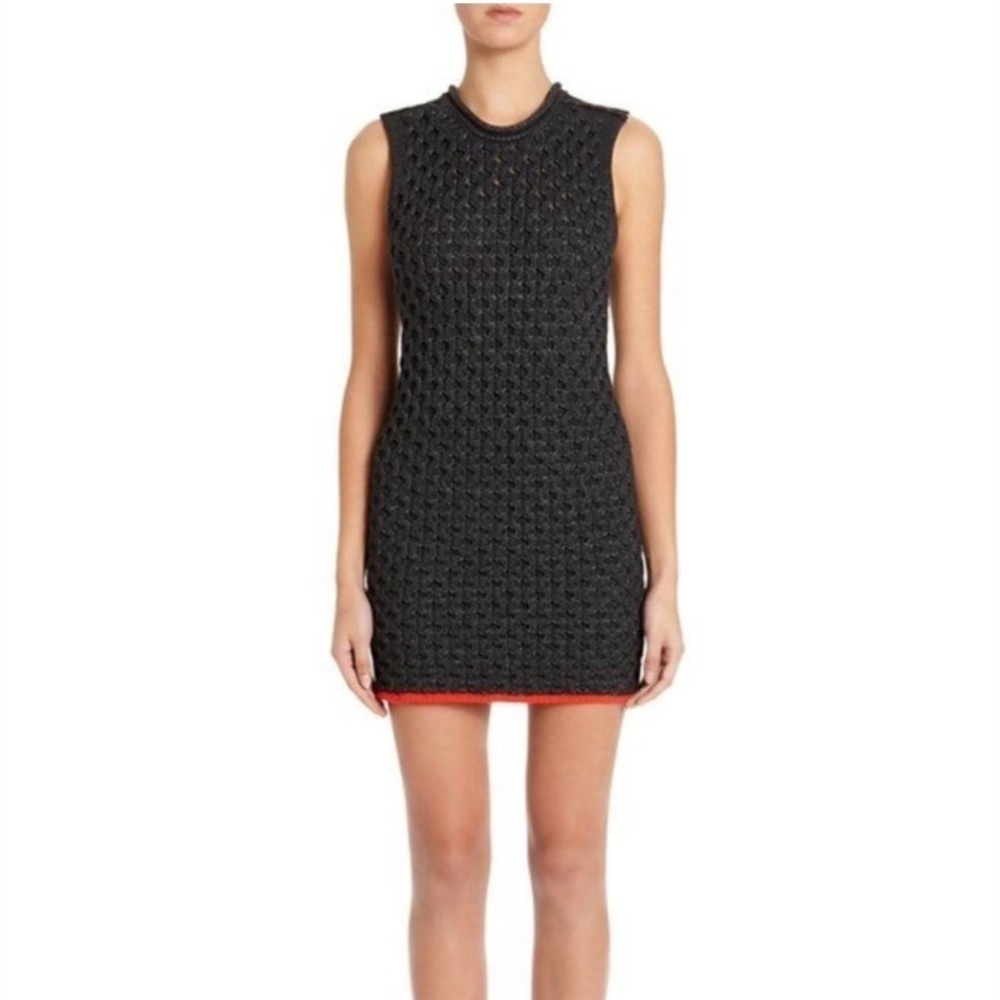 Alexander wang / navy blue hexagon honey comb knit sweater mini dress small S